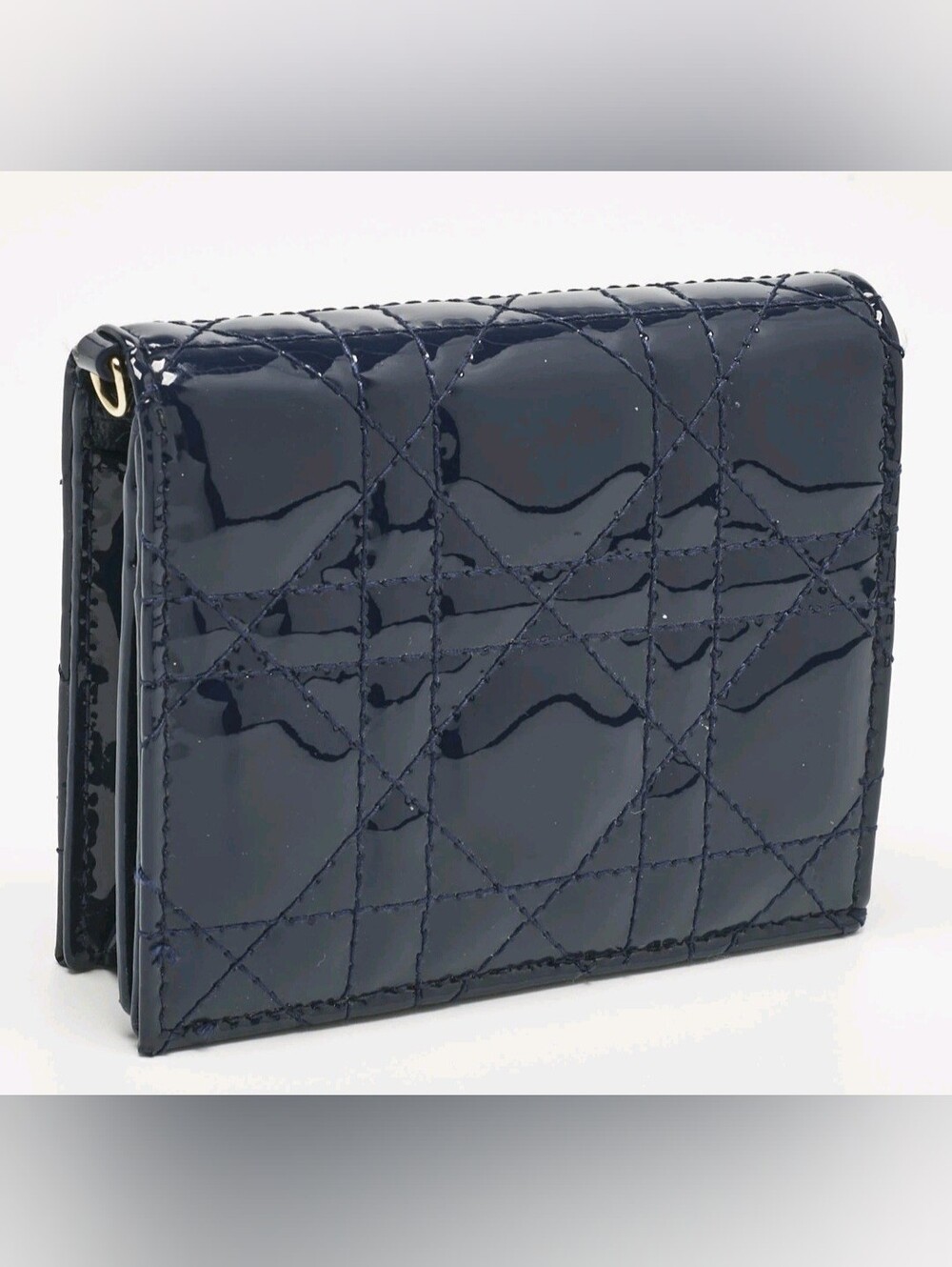 Dior Navy Blue Patent Leather Mini Lady Dior Gardenia Wallet